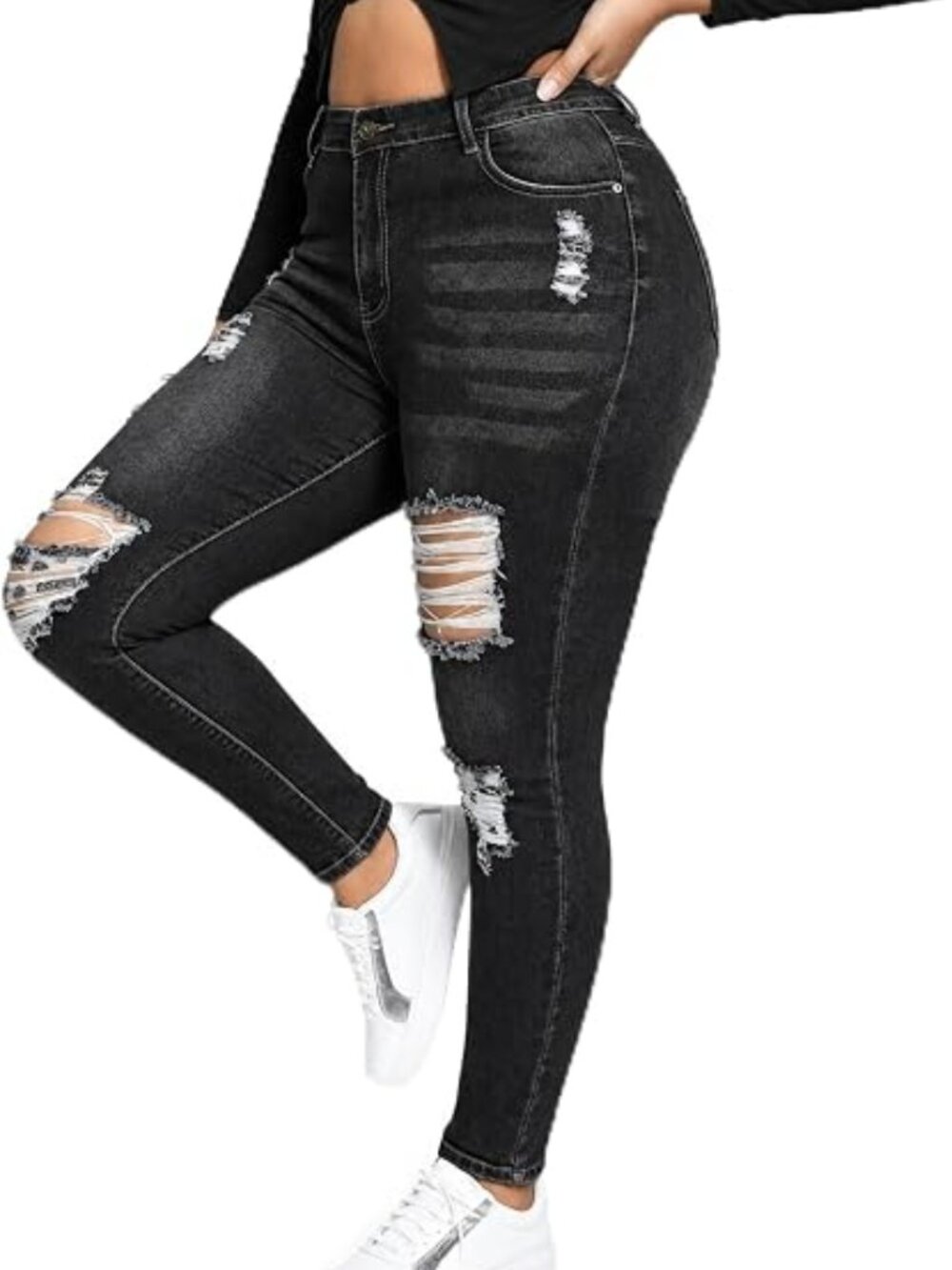Ankle Jean Ripped Slim Fit Washed Denim 4X N4988